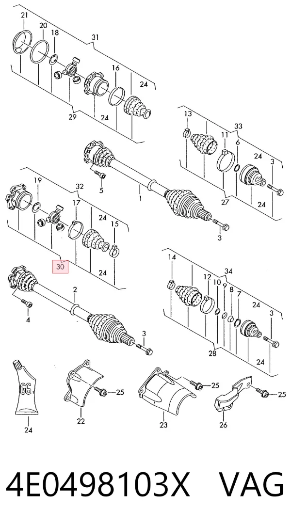 Junta homocinética interna delantera 4E0498103X VAG