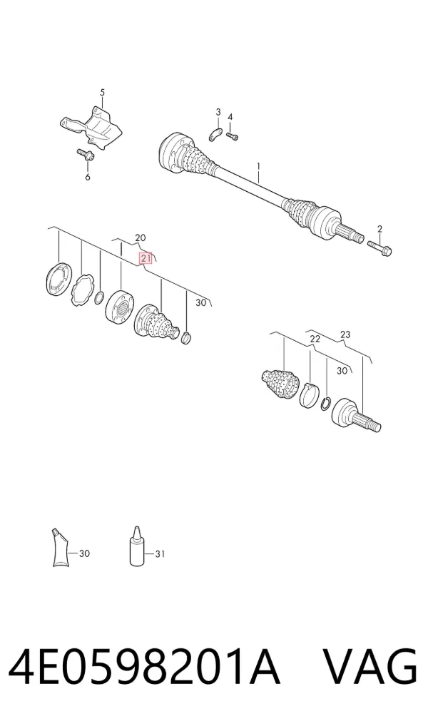 Fuelle interior de junta homocinética del semieje trasero 4E0598201A VAG