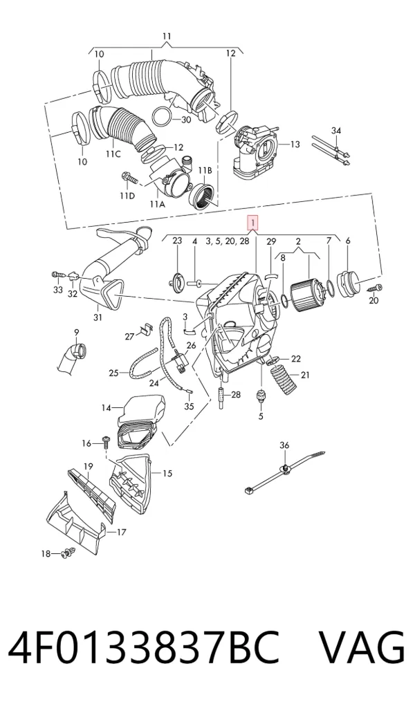 Caja del filtro de aire 4F0133837BC VAG