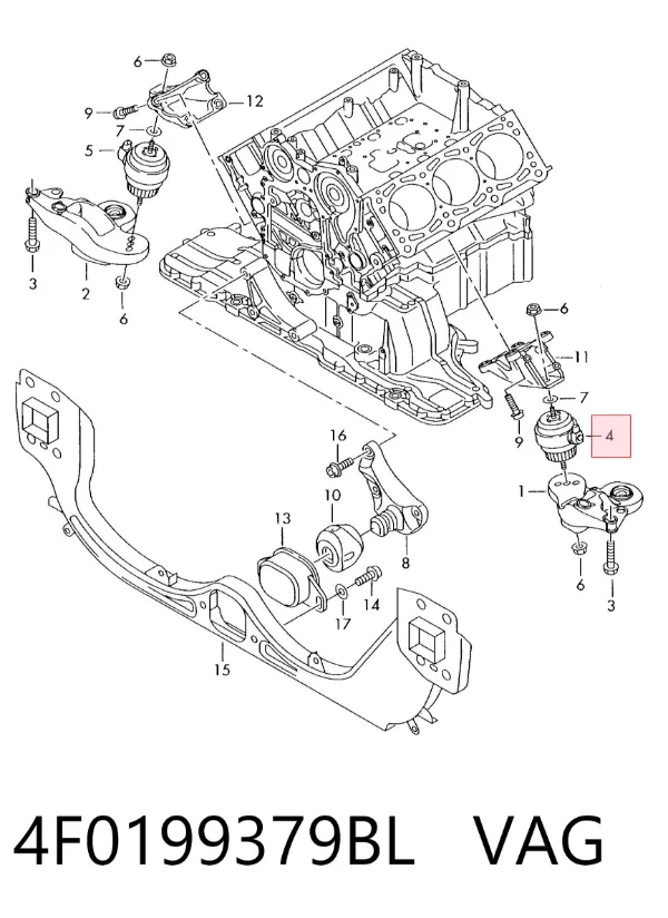 Soporte izquierdo del motor 4F0199379BL VAG