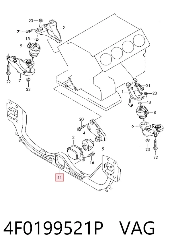 Viga de soporte del motor 4F0199521P VAG