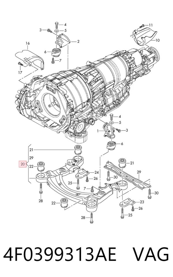 Soporte de la caja de cambios 4F0399313AE VAG