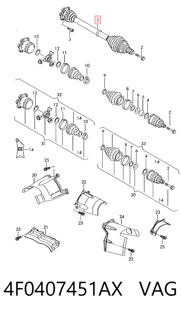 Semieje delantero izquierdo 4F0407451AX VAG