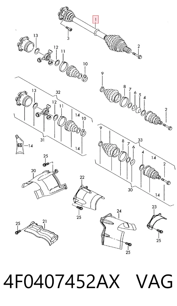 Semieje delantero derecho 4F0407452AX VAG
