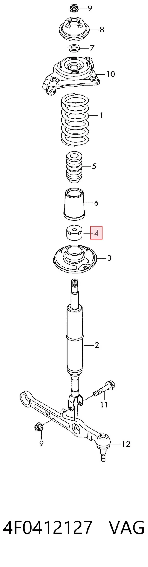 Cubierta de soporte del amortiguador delantero 4F0412127 VAG