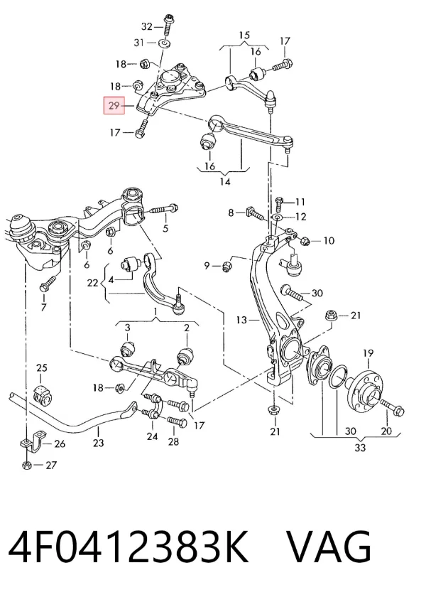 Soporte del amortiguador delantero 4F0412383K VAG