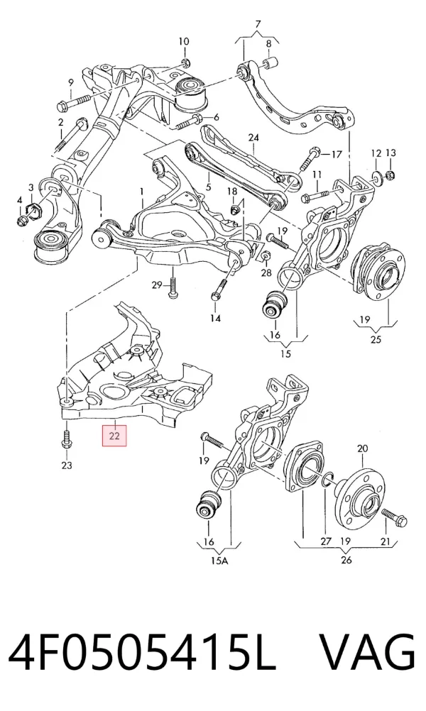 Protección inferior trasera del brazo de suspensión 4F0505415L VAG