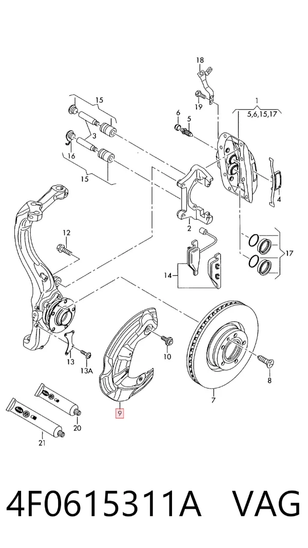 Protector del disco de freno delantero izquierdo 4F0615311A VAG