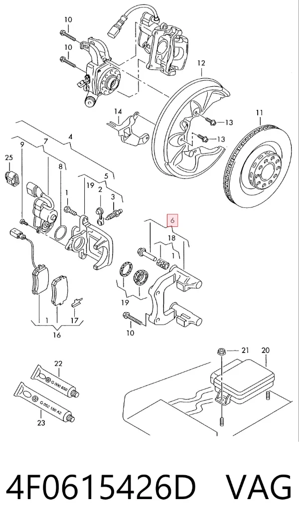 Soporte de la pinza de freno trasera 4F0615426D VAG