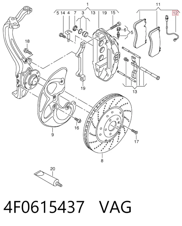 Sensor de desgaste de las pastillas de freno delanteras 4F0615437 VAG