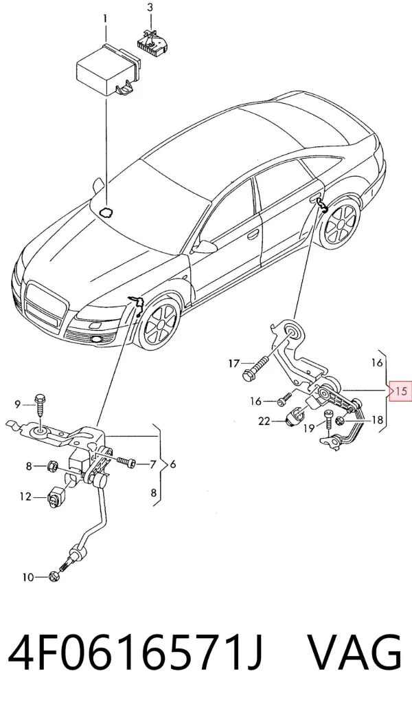 Sensor de nivel de carrocería trasero izquierdo 4F0616571J VAG
