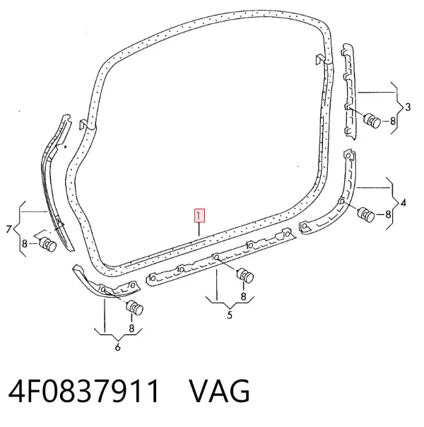 Junta de puerta delantera (en la carrocería) 4F0837911 VAG