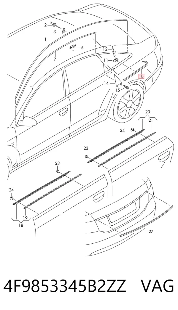Moldura de vidrio trasero izquierdo 4F9853345B2ZZ VAG