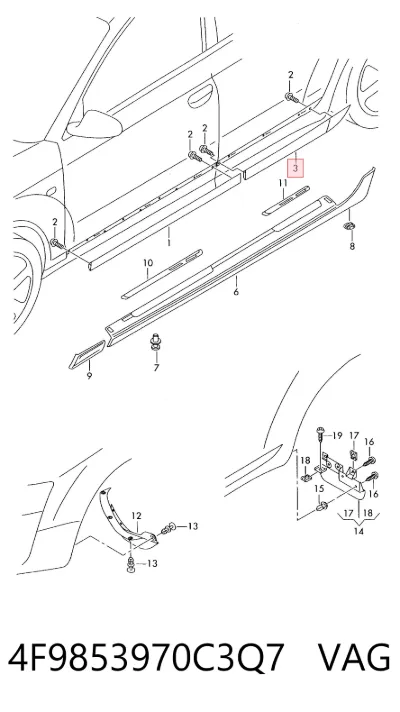 Embellecedor de puerta trasera derecha VAG 4F9853970C3Q7