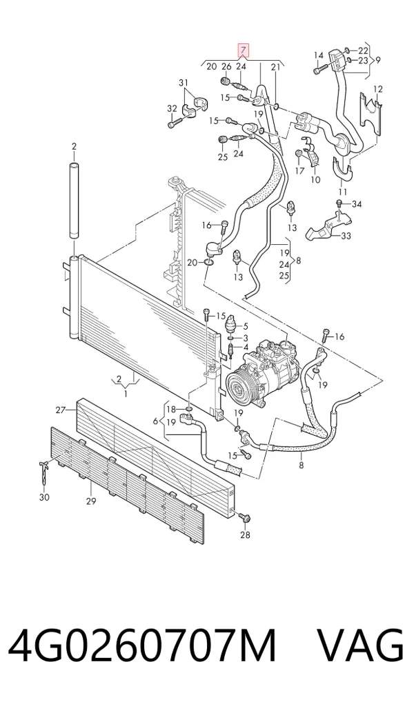 Manguera de aire acondicionado de evaporador al compresor 4G0260707M VAG