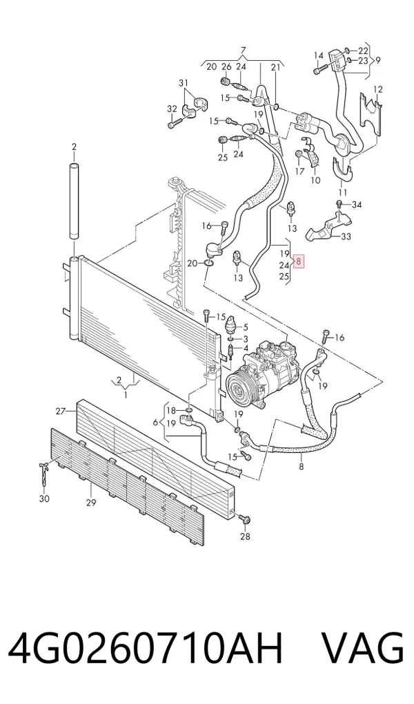 Manguera de aire acondicionado de condensador a evaporador 4G0260710AH VAG