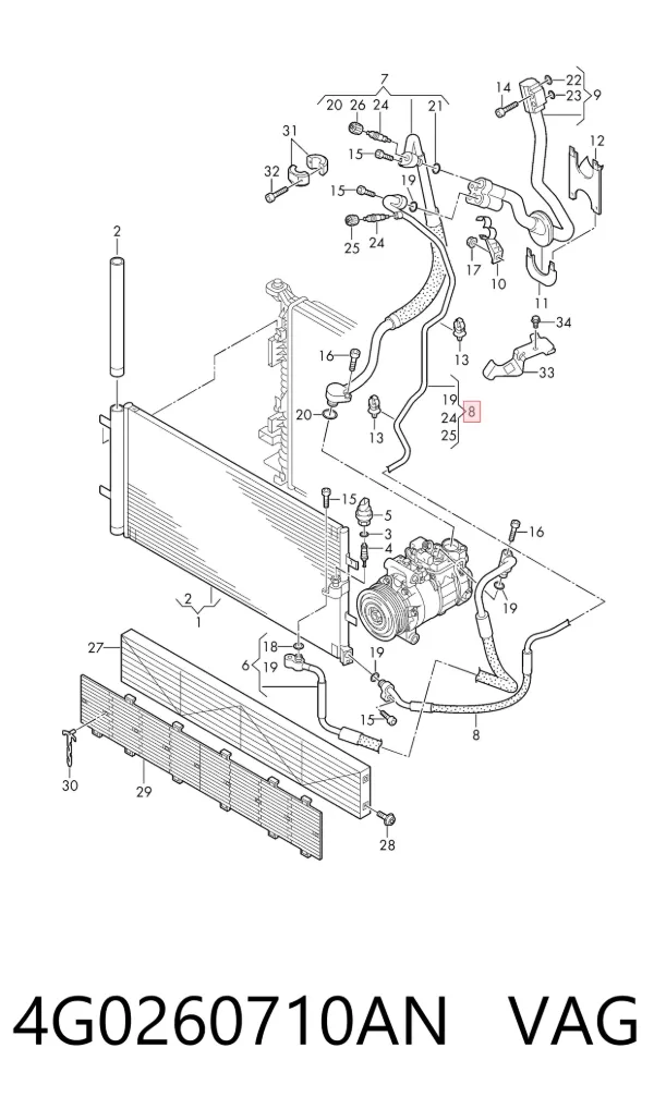Manguera de aire acondicionado de condensador a evaporador 4G0260710AN VAG