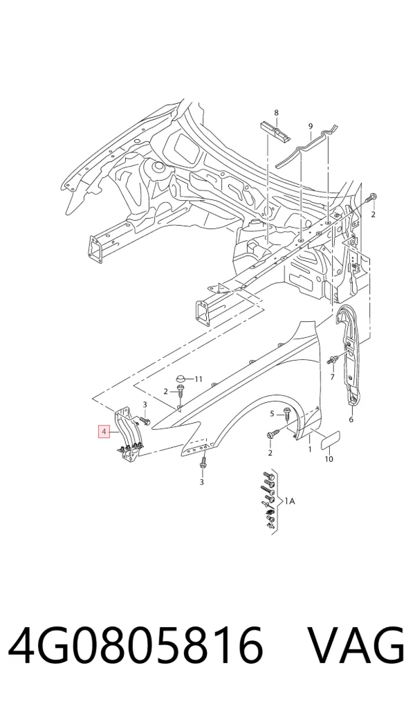 Soporte delantero de guardabarros delantero derecho 4G0805816 VAG