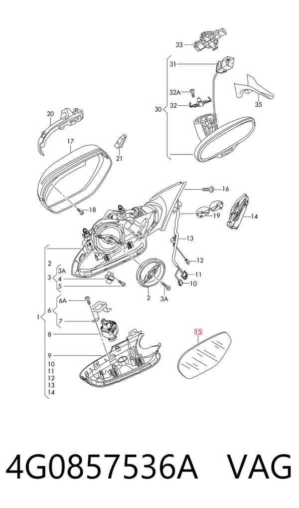 Cristal de espejo retrovisor derecho 4G0857536A VAG