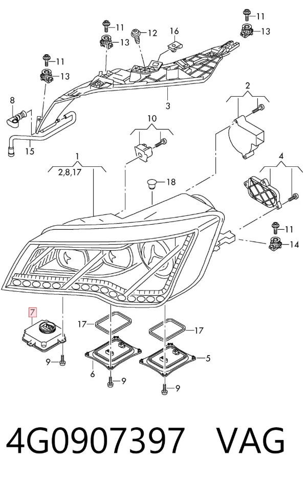 Módulo de control de luces de faros (ECU) 4G0907397 VAG
