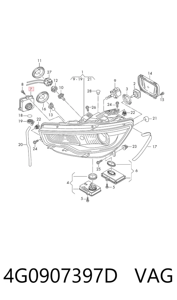 Módulo de control de luces de faros (ECU) 4G0907397D VAG