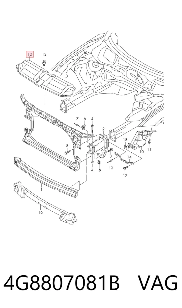Cubierta superior del panel frontal (soporte del radiador) 4G8807081B VAG