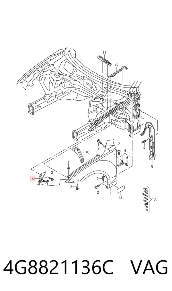 Soporte delantero de guardabarros delantero derecho 4G8821136C VAG