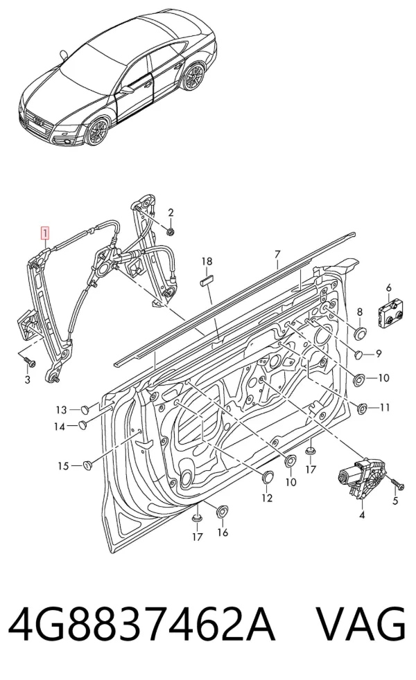 Mecanismo de elevalunas delantero derecha Audi A7 Sportback