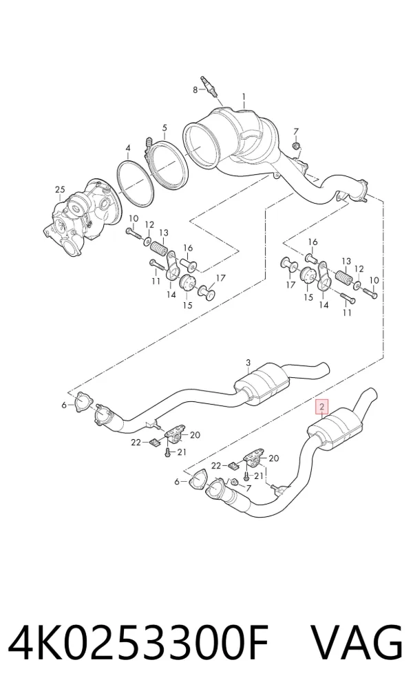Tubo colector de escape delantero izquierdo 4K0253300F VAG