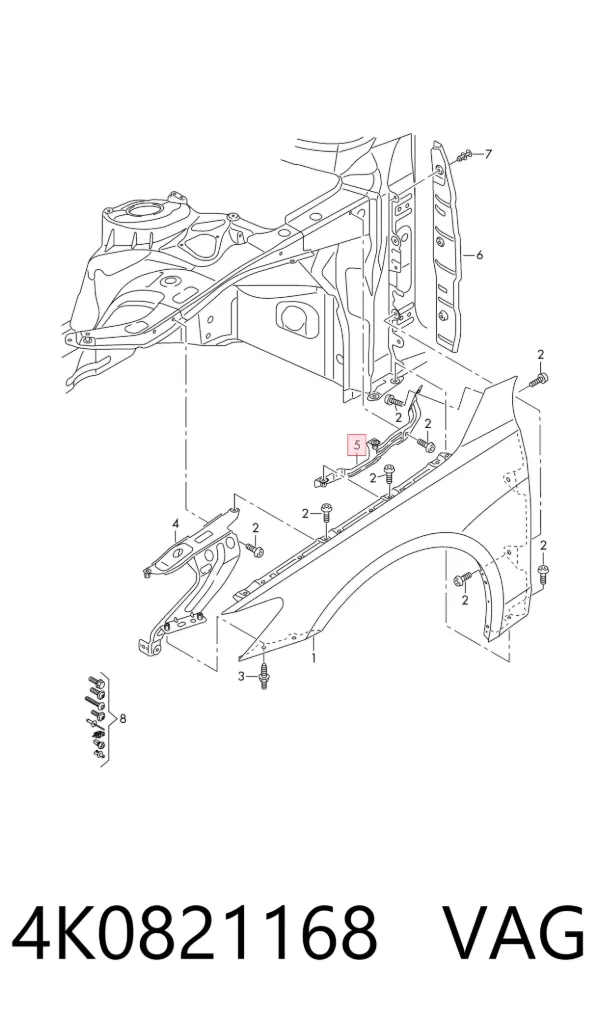 Soporte superior del guardabarros delantero derecho 4K0821168 VAG