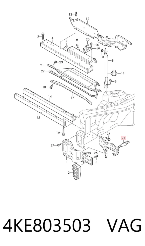 Soporte delantero izquierdo para aleta delantera 4KE803503 VAG