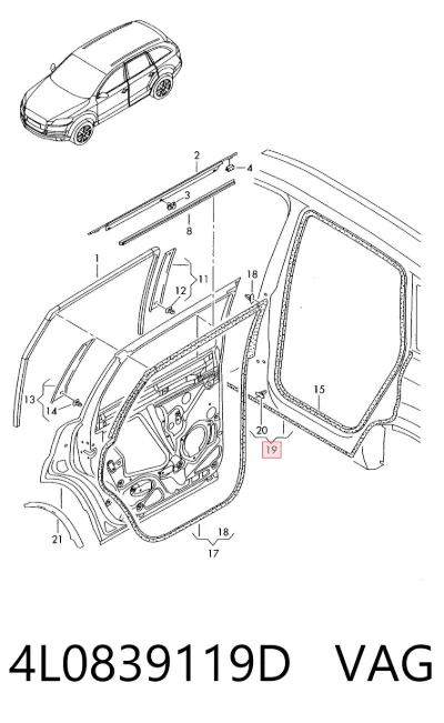 Sellador de puerta trasera izquierda (en carrocería) VAG 4L0839119D