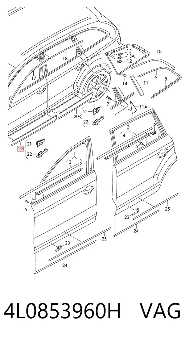 Moldura de la puerta delantera derecha 4L0853960H VAG
