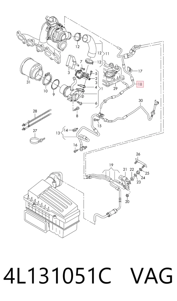 Tubo del sistema de recirculación de gases de escape EGR 4L131051C VAG