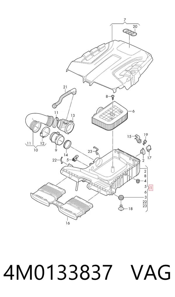 Caja del filtro de aire, parte inferior 4M0133837 VAG