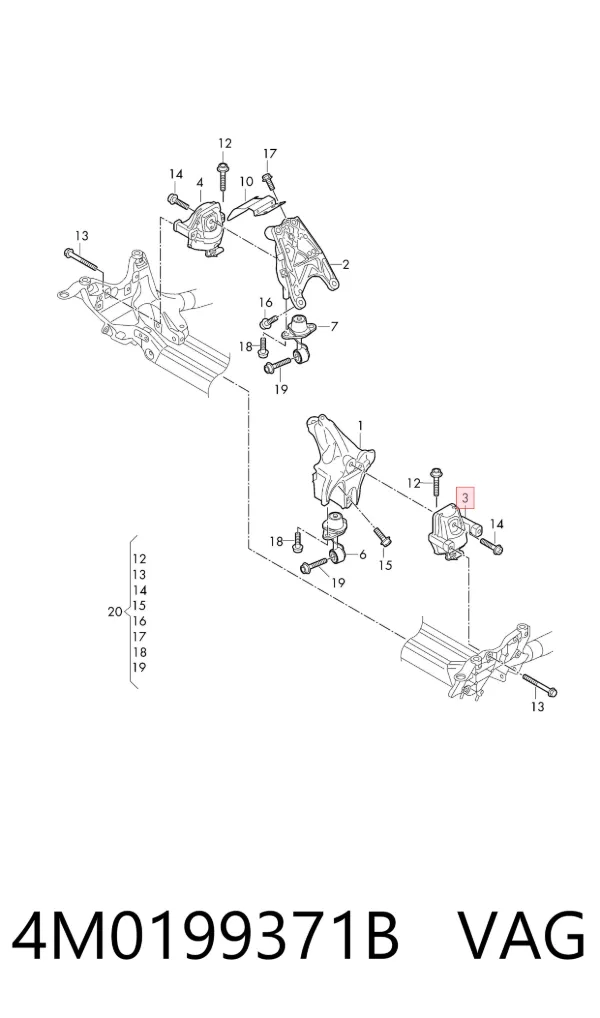 Soporte izquierdo del motor 4M0199371B VAG