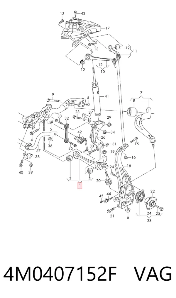 Brazo inferior derecho de la suspensión delantera 4M0407152F VAG