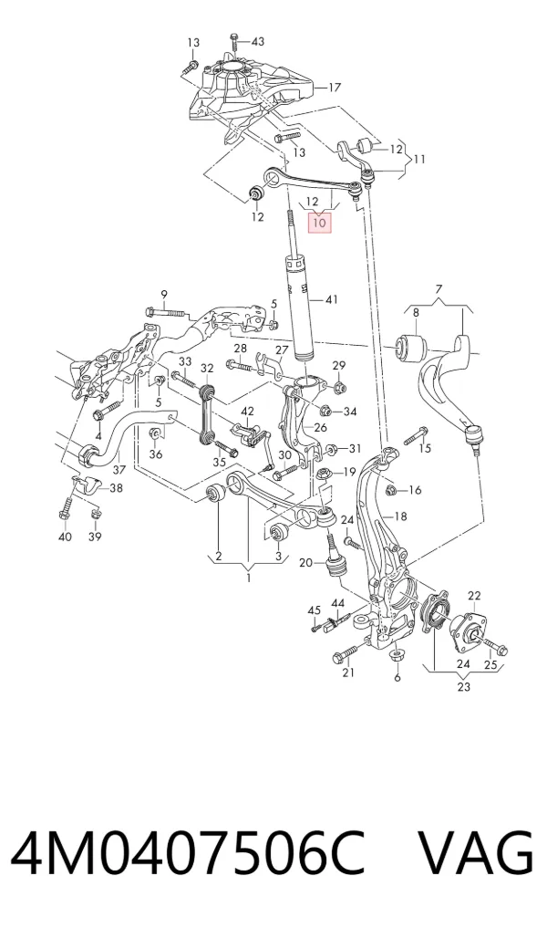 Brazo superior derecho de la suspensión delantera 4M0407506C VAG