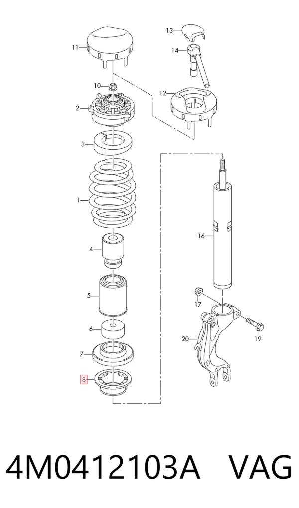 Aislador de resorte delantero superior 4M0412103A VAG