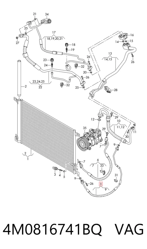 Manguera de aire acondicionado de condensador a evaporador 4M0816741BQ VAG
