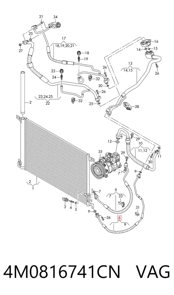 Manguera de aire acondicionado de condensador a evaporador 4M0816741CN VAG
