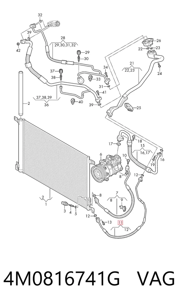 Manguera de aire acondicionado de condensador a evaporador 4M0816741G VAG
