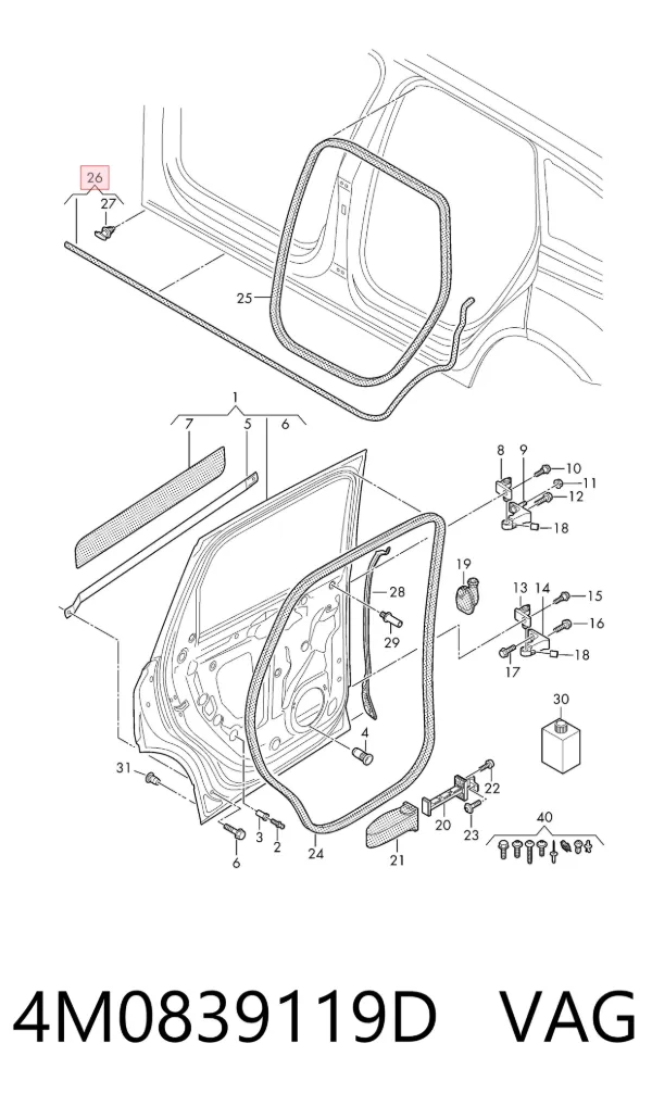 Sellador de moldura de estribo delantero izquierdo 4M0839119D VAG