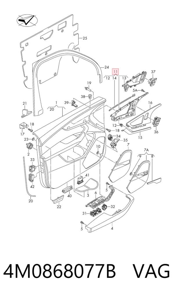 Manija interior de puerta delantera izquierda 4M0868077B VAG