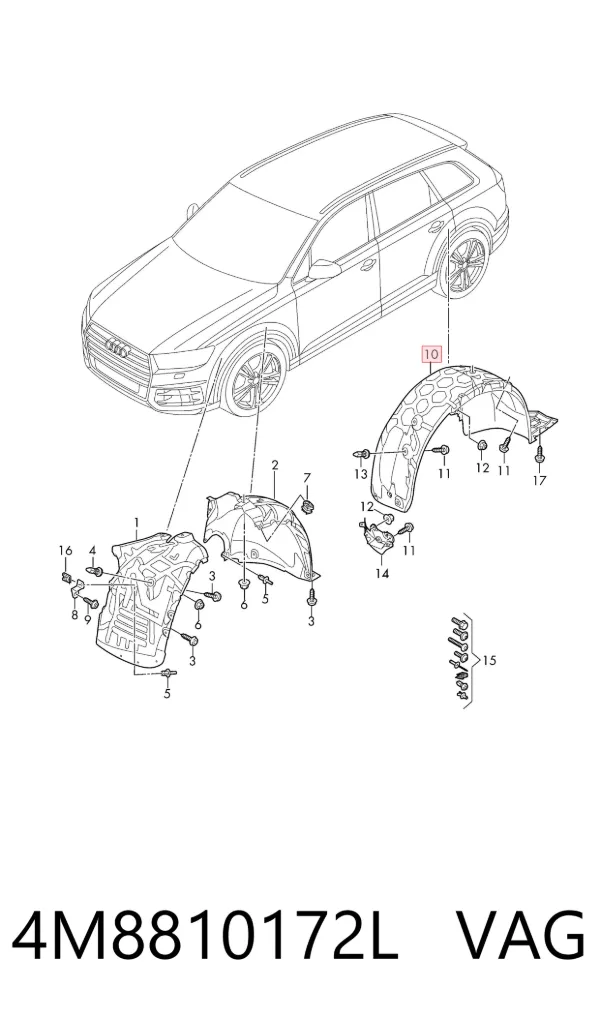 Guardalodo interior derecho, aleta trasera 4M8810172L VAG