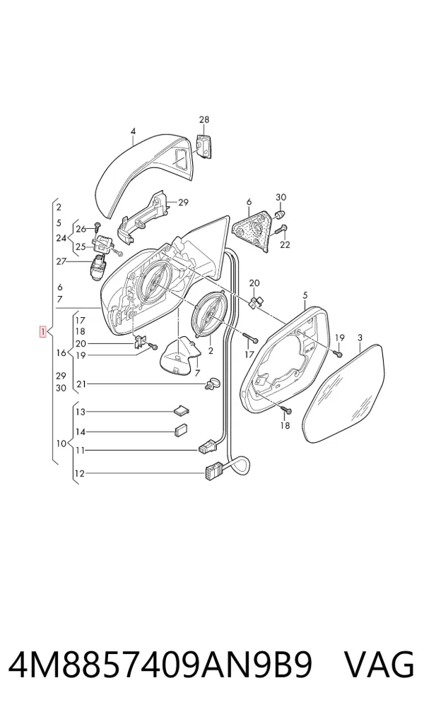 Espejo de retrovisor izquierdo 4M8857409AN9B9 VAG