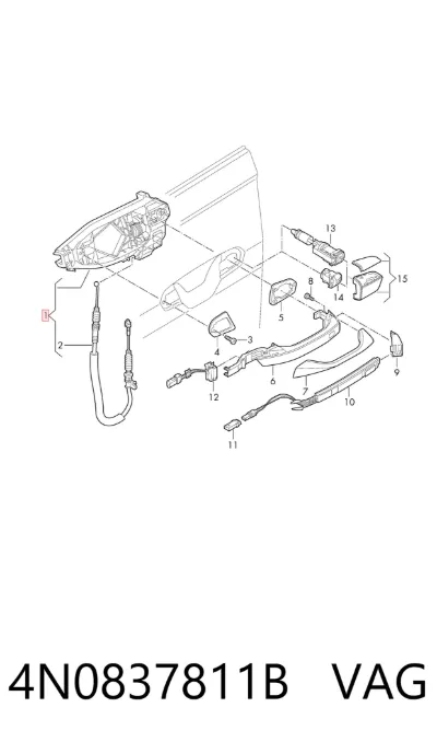 Soporte de manija exterior de puerta trasera izquierda VAG 4N0837811B