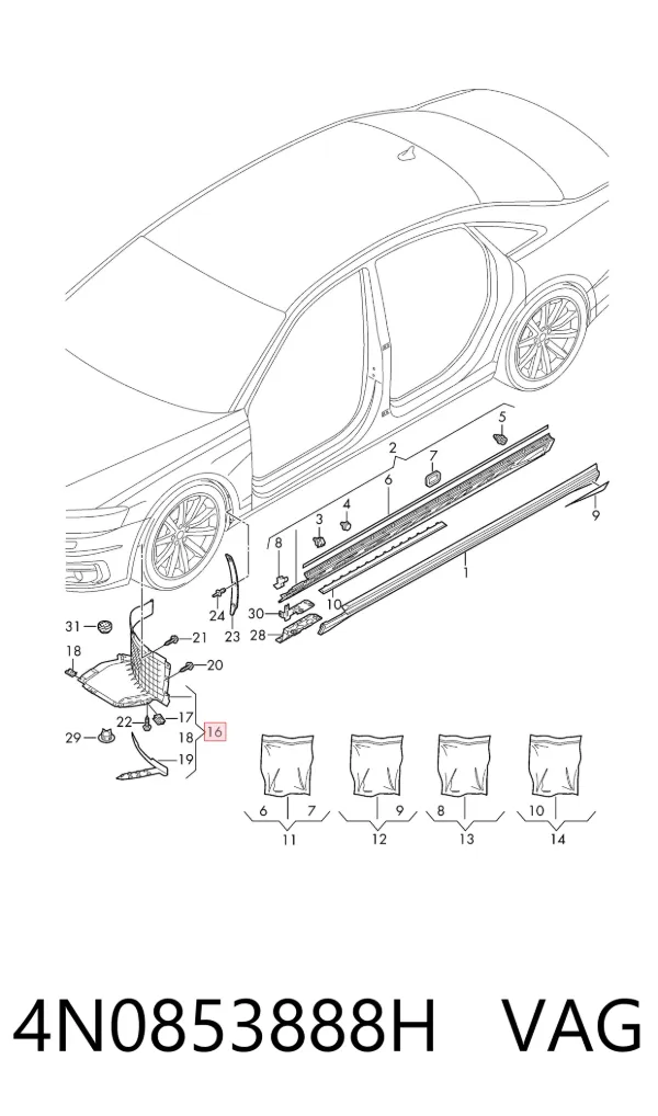 Guardalodos interior delantero derecho 4N0853888H VAG