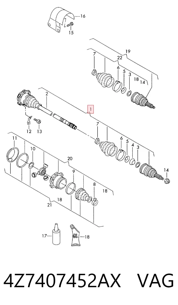 Semieje delantero derecho 4Z7407452AX VAG