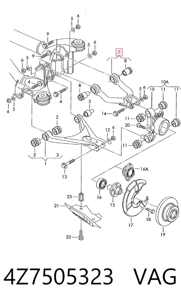 Brazo superior de suspensión trasera izquierdo/derecho 4Z7505323 VAG
